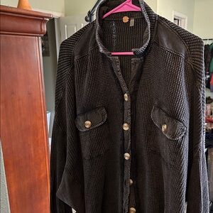 Elegant Black Textured Button-Down Shirt